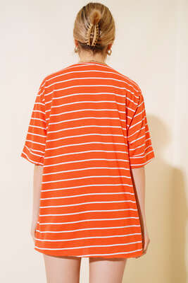 Çizgili Oranj Tshirt - Thumbnail