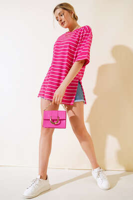 Çizgili Fusya Tshirt - Thumbnail