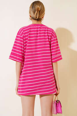 Çizgili Fusya Tshirt - Thumbnail