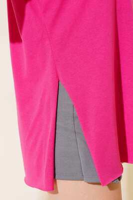 Yırtmaçlı Duble Kol T-shirt Fuşya - Thumbnail