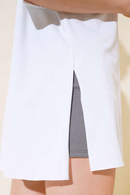 Yırtmaçlı Duble Kol T-shirt Beyaz - Thumbnail