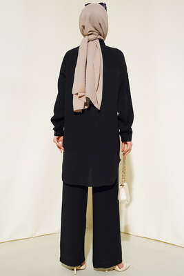 Kareli İkili Takım Siyah - Thumbnail