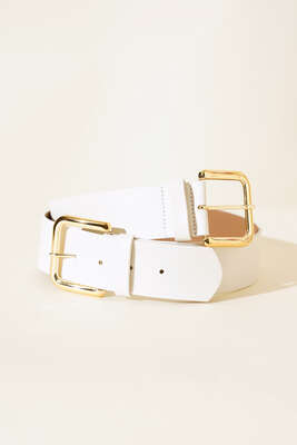 Pazarium - Kare Tokalı Kemer Beyaz 