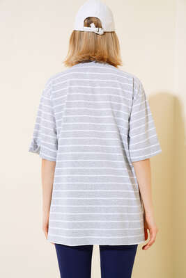 Çizgili Gri Tshirt - Thumbnail