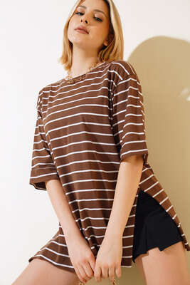 Çizgili Kahve Tshirt - Thumbnail