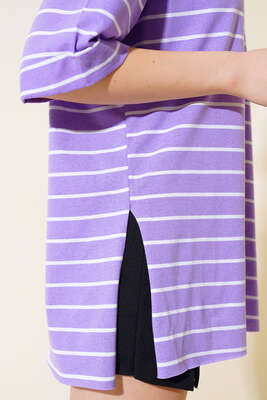 Çizgili Lila Tshirt - Thumbnail
