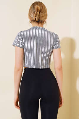 Çizgili Crop Siyah Beyaz - Thumbnail