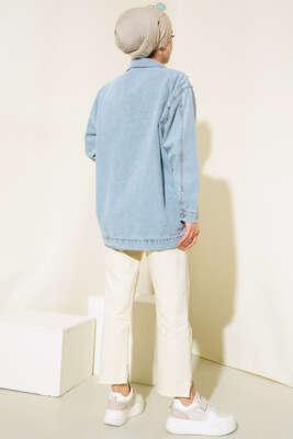 Taşlı Kot Ceket Kot Mavisi - Thumbnail