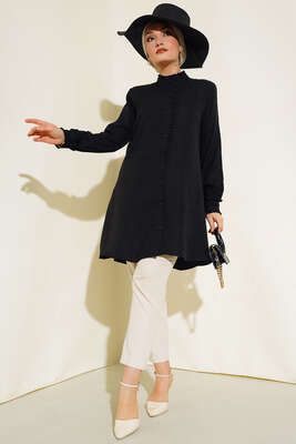 Fırfır Detaylı Tunik Siyah - Thumbnail