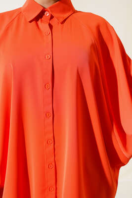 Yarasa Kol Ön Düğmeli Gömlek Oranj - Thumbnail