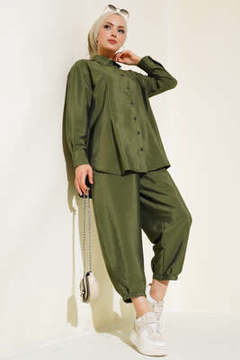 Pilise Detaylı İkili Takım Haki - Thumbnail