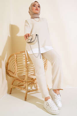 Garnili İkili Takım Bej - Thumbnail