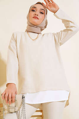 Garnili İkili Takım Bej - Thumbnail