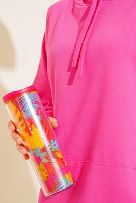 Kapüşonlu Oversize Sweat Fuşya - Thumbnail