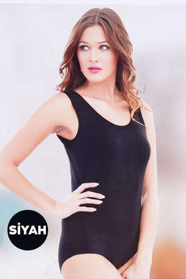 Pazarium - Geniş Askılı Bayan Çıtçıtlı Body Siyah