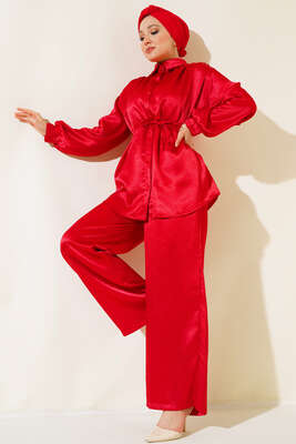 Pazarium - Parlak Gömlekli Takım Kırmızı 