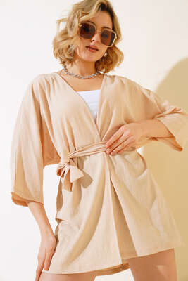 Kırınkıl Kimono Bej - Thumbnail