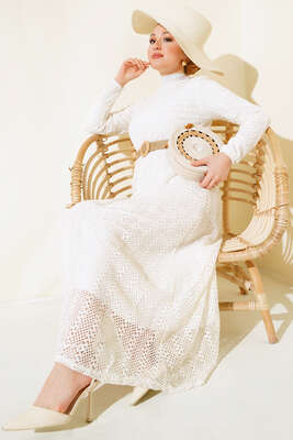 Dantel Model Elbise Bej - Thumbnail