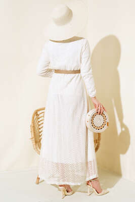 Dantel Model Elbise Bej - Thumbnail