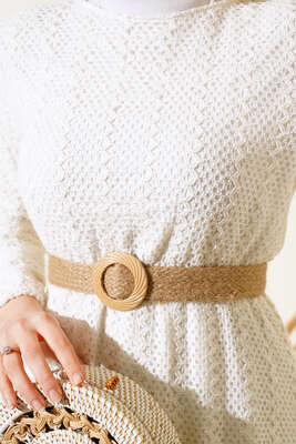 Dantel Model Elbise Bej - Thumbnail