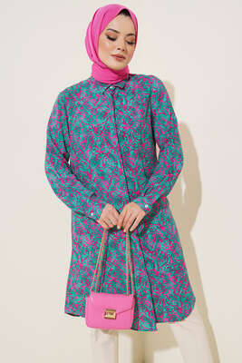 Hareketli Desen Serisi Gömlek Yeşil - Thumbnail