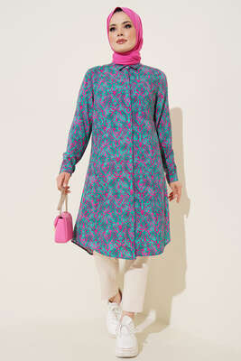 Hareketli Desen Serisi Gömlek Yeşil - Thumbnail