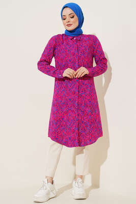 Hareketli Desen Serisi Gömlek Fuşya - Thumbnail