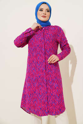 Hareketli Desen Serisi Gömlek Fuşya - Thumbnail