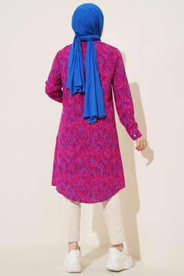 Hareketli Desen Serisi Gömlek Fuşya - Thumbnail