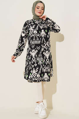 Hareketli Desen Serisi Gömlek Siyah - Thumbnail