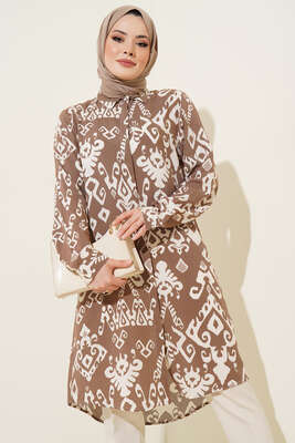 Hareketli Desen Serisi Gömlek Kahve - Thumbnail