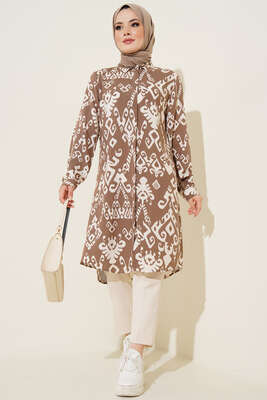 Hareketli Desen Serisi Gömlek Kahve - Thumbnail