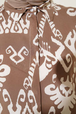 Hareketli Desen Serisi Gömlek Kahve - Thumbnail