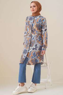 Hareketli Desen Serisi Gömlek Latte - Thumbnail