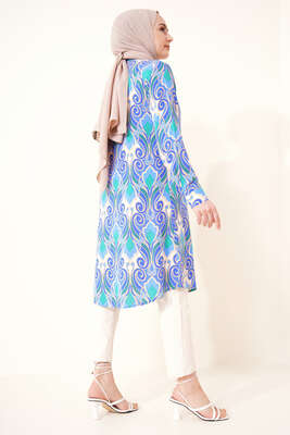 Hareketli Desen Serisi Gömlek Mavi Yeşil - Thumbnail