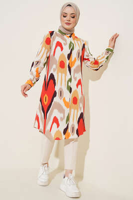 Hareketli Desen Serisi Gömlek Oranj - Thumbnail