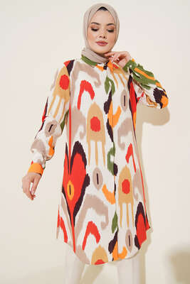 Hareketli Desen Serisi Gömlek Oranj - Thumbnail