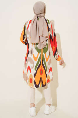 Hareketli Desen Serisi Gömlek Oranj - Thumbnail