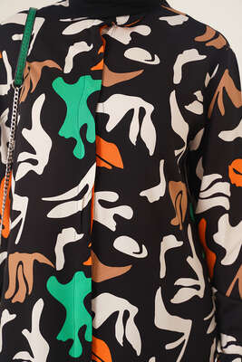 Hareketli Desen Serisi Gömlek Siyah Ekru - Thumbnail