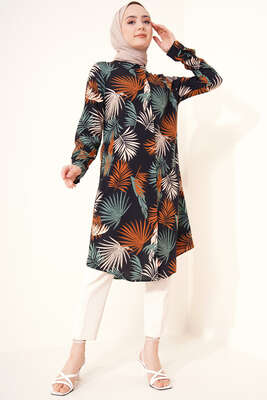 Hareketli Desen Serisi Gömlek Siyah Taba - Thumbnail