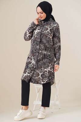 Hareketli Desen Serisi Gömlek Siyah Natural - Thumbnail