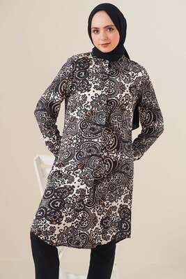 Hareketli Desen Serisi Gömlek Siyah Natural - Thumbnail