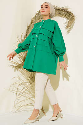 Katlı Tunik Yeşil - Thumbnail