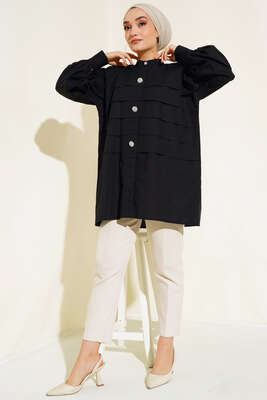 Katlı Tunik Siyah - Thumbnail
