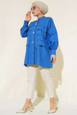 Katlı Tunik Saks - Thumbnail