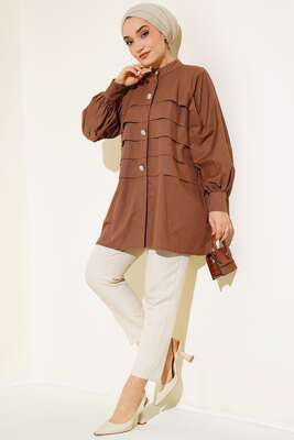 Katlı Tunik Kahve - Thumbnail