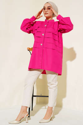Katlı Tunik Fuşya - Thumbnail