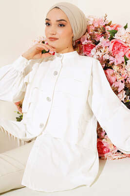 Katlı Tunik Ekru - Thumbnail