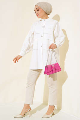 Katlı Tunik Ekru - Thumbnail