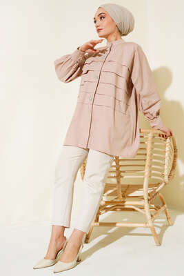 Katlı Tunik Bej - Thumbnail